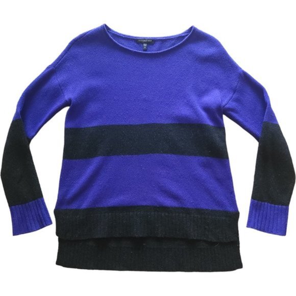 Eileen Fisher blue and black striped yak  and wool sweater - Picture 1 of 8